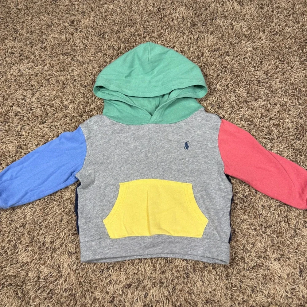 Ralph Lauren‎ Toddler Colorblock Hoodie Grey Navy Blue Red Yellow 18M Cotton